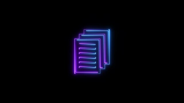Neon glowing note book icon animation on background.