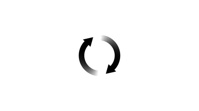 Circle arrow refresh and reload icon animation on black background.