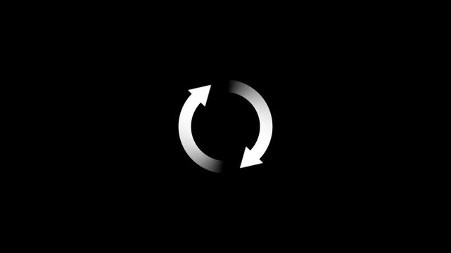 Circle arrow refresh and reload icon animation on black background.