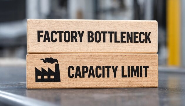 Wooden blocks illustrating factory bottleneck and capacity limit in industrial production environment