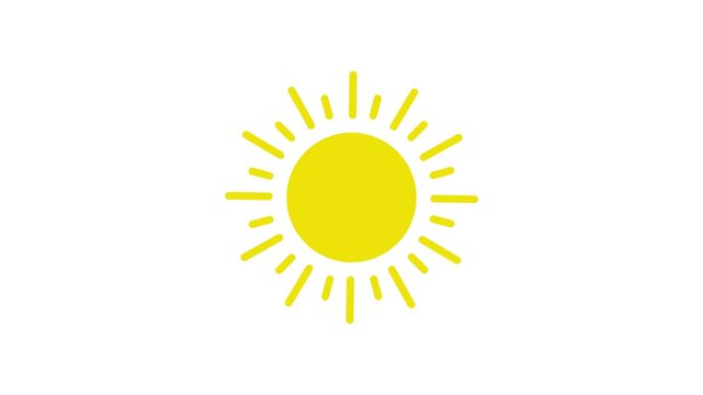 Simple sun icon animation with rotating rays on a black background. A cheerful, flat design, seamless loop graphic ideal for weather forecasts, summer themes, and children's content 4k video.