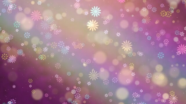 soft pastel flowers and glowing bokeh light in vibrant abstract loopable background animation, cheerful, dreamlike atmosphere, spring vibes