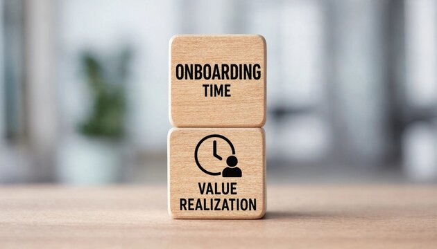 Wooden blocks illustrating onboarding time and value realization concept in business setting