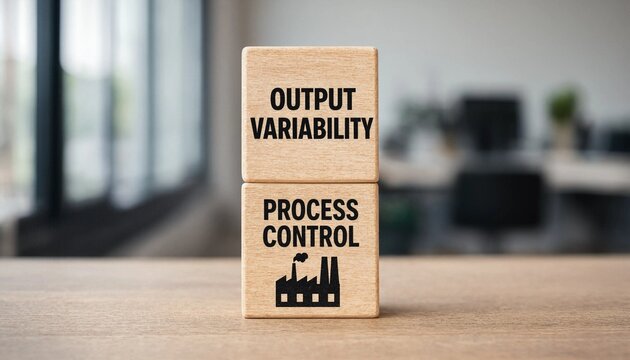 Wooden blocks illustrating output variability and process control concepts in modern office setting