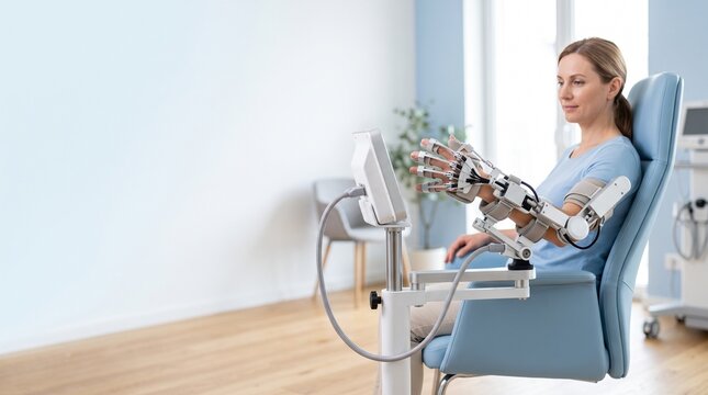 Robotic Hand Rehabilitation Therapy Session with Copy Space