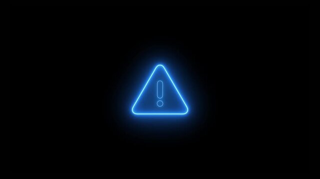 Neon line warning attention white color animation icon signal alert risk safety danger road warning sign sign symbol. alert , risk , safety, danger road warning sign, Warning attention icon signal