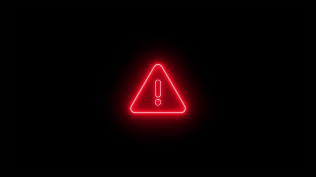 Neon line warning attention white color animation icon signal alert risk safety danger road warning sign sign symbol. alert , risk , safety, danger road warning sign, Warning attention icon signal