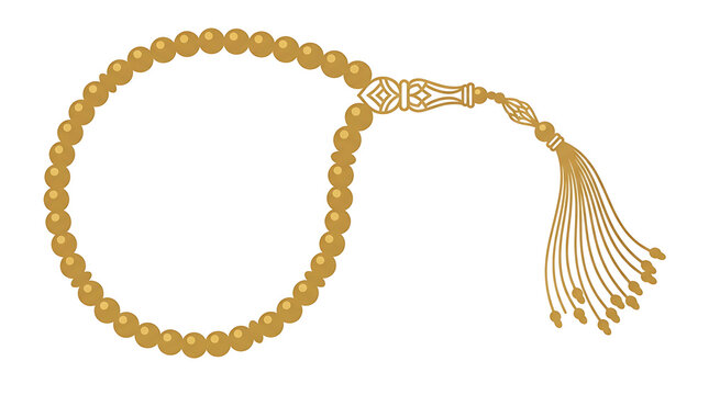 Golden Islamic prayer beads illustration. Tasbih rosary icon for religious design projects.