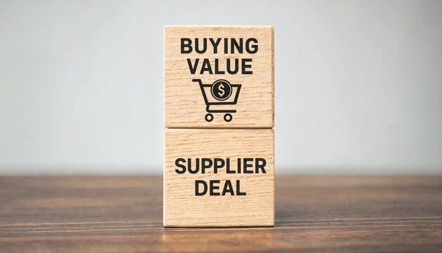 Wooden Blocks Showing Buying Value Concept with Supplier Deal Illustration for Business Negotiation