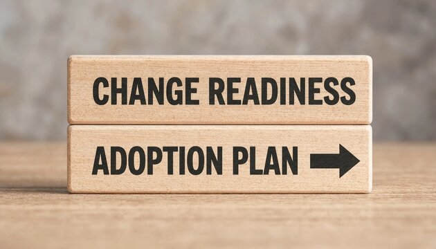 Wooden Blocks Showing Change Readiness and Adoption Plan Concept for Business Strategy and Development