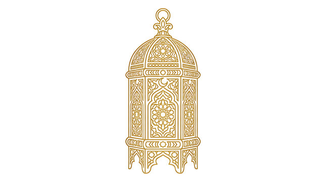 Gold Ramadan lantern illustration. Decorative Islamic fanoos icon for religious celebration.