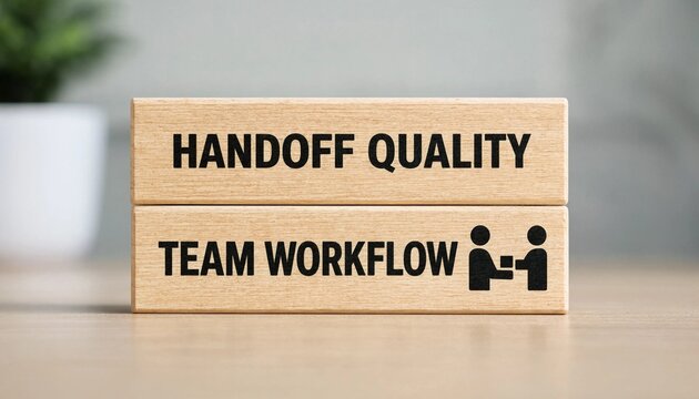 Wooden Blocks Showing Handoff Quality and Team Workflow Concept for Business Process Improvement