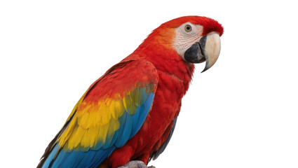 Scarlet macaw parrot with vibrant red yellow and blue plumage, isolated on transparent background © Ibrian