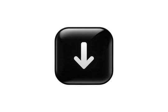 Rounded black button with white downward arrow isolated