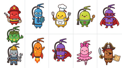 Obraz premium Creative fire extinguisher characters in colorful costumes.