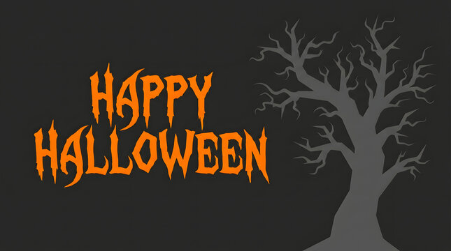 Halloween greeting with spooky tree silhouette and glowing text