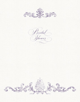 Elegant Purple Rococo Baroque Wedding Frame with Botanical Engraving