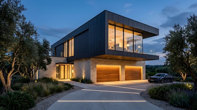 Modern Architectural Masterpiece: A contemporary residence with sharp lines and expansive glass windows showcases striking modern architecture.