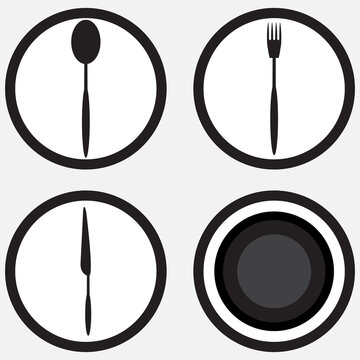 Set icon cutlery black white