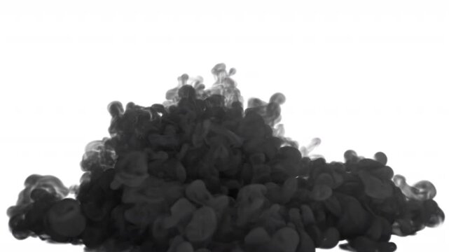 Dense black smoke builds up and spreads along the ground in a turbulent cloud. Isolated VFX element with Alpha Channel for fire, explosion, industrial accident, disaster and cinematic compositing.