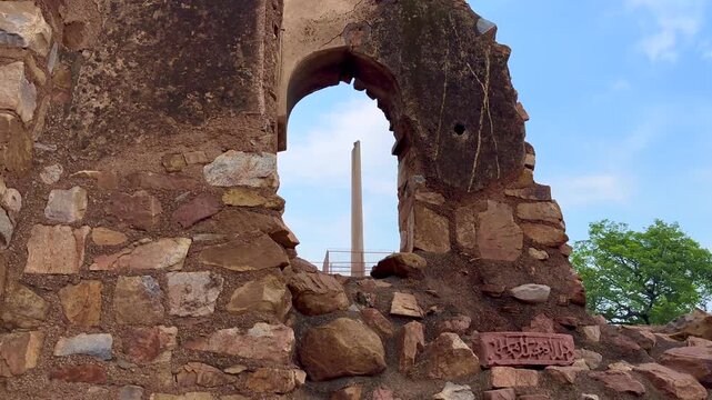 Feroz Shah Kotla fort with pillar in delhi. One of the oldest structures in Delhi.