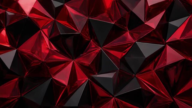 Abstract geometric pattern with red and black glossy triangular facets