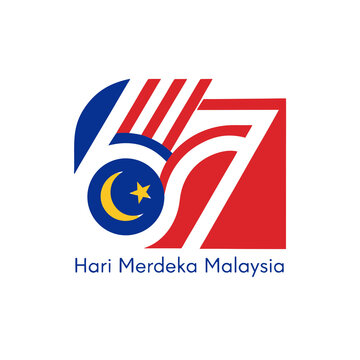 67th Hari Merdeka Malaysia Typography Logo with Malaysian Flag Colors | Malaysia Independence Day Vector