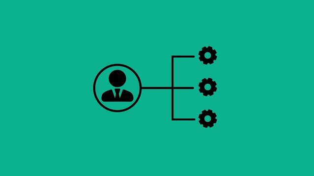 User connected to three gear on a solid teal background