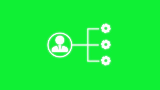 White user connected to three gear on a green background