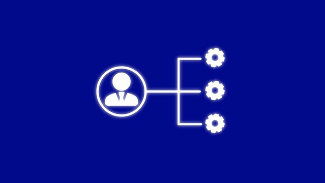 White user connected to three gear on a blue background