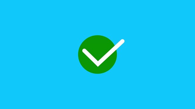 Chick mark animation on circle, tick mark symbol ok button animated on royal blue background, approved tick mark icon, check mark icon animation, verified check Icon motion graphic, 4k loop