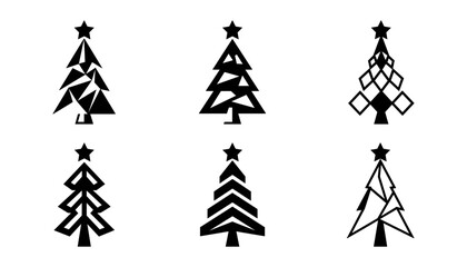 Obraz premium Christmas Trees Vector Icons in Various Abstract and Geometric Styles for Festive Designs and Decorations