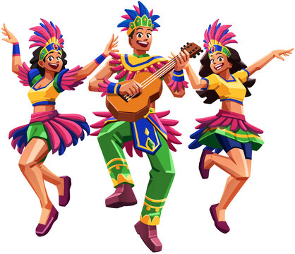 Festive Carnival Dancers and Musician Illustration