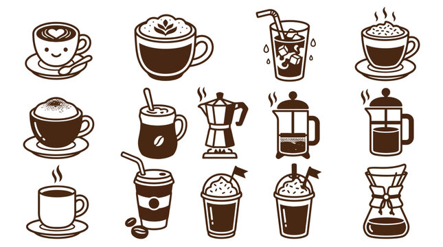 Coffee and tea beverage icons for brewing methods.