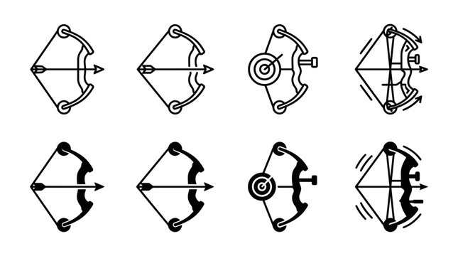 Set of archery compound bows and target icons with compound shooting competition equipment activity practice