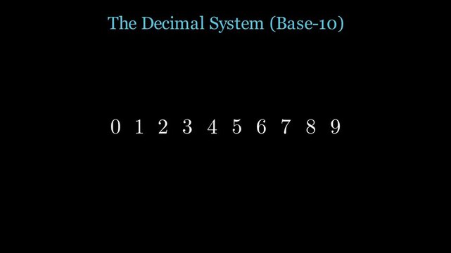 2D animation explaining the binary number system with glowing ones and zeros toggling base two positional values on a digital circuit background