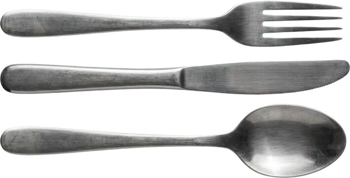 Vintage style metal fork knife and spoon set.