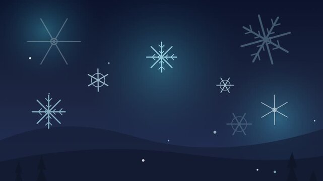 Night Sky Snowflakes Falling In Winter Dream.