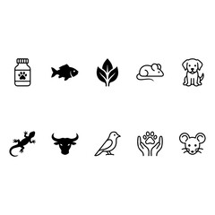 Fototapeta premium Animal, Pet Care, and Wildlife Icons Set Vector Line Art 