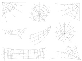 Fototapeta premium Collection of spiderwebs. Illustration on a transparent background isolated on a black background