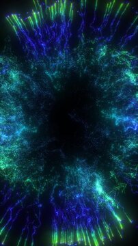 4K Abstract Background Particles Blue Green Explosion Overlay Vertical 3D Animation