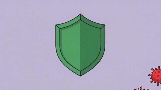 Green shield icon blocking red virus particles representing immune system protection