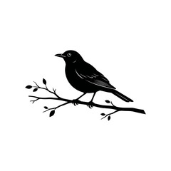 Obraz premium Birds on branches set in silhouette style, Black bird vector illustration on twig, Minimal nature outline, Simple animal logo design for nature brand Halloween
