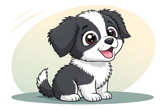 Cute cartoon puppy sitting happily with big eyes