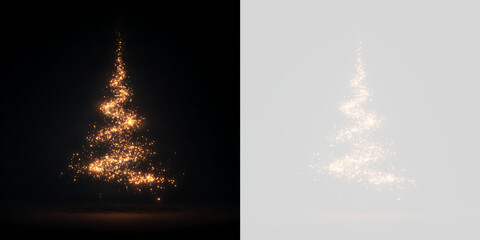 Glowing golden sparkle Christmas tree overlay effect. Swirling magic light particles on transparent background © Василий Куриленко