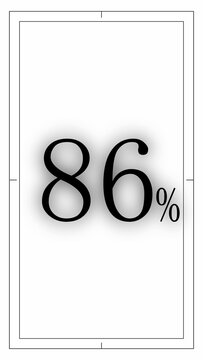 Number 86 percent in black serif font inside a rectangular frame