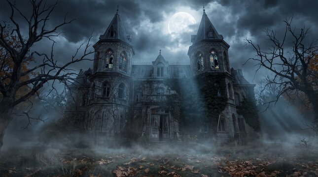 Halloween night scene Halloween pumpkin spooky Happy Halloween house 