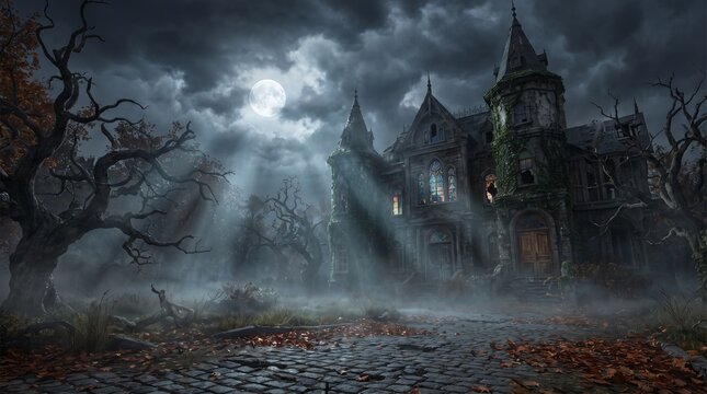 Halloween night scene Halloween pumpkin spooky Happy Halloween house 