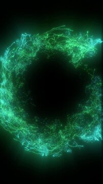 4K Abstract Background Particles Green Energy Portal Overlay Vertical 3D Animation