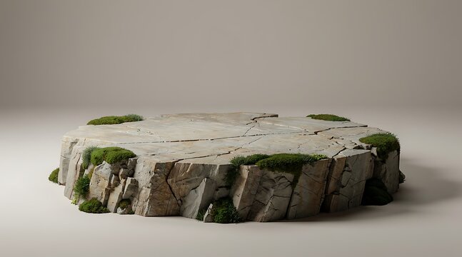 Mossy Rock Pedestal Display Stand on Neutral Background.